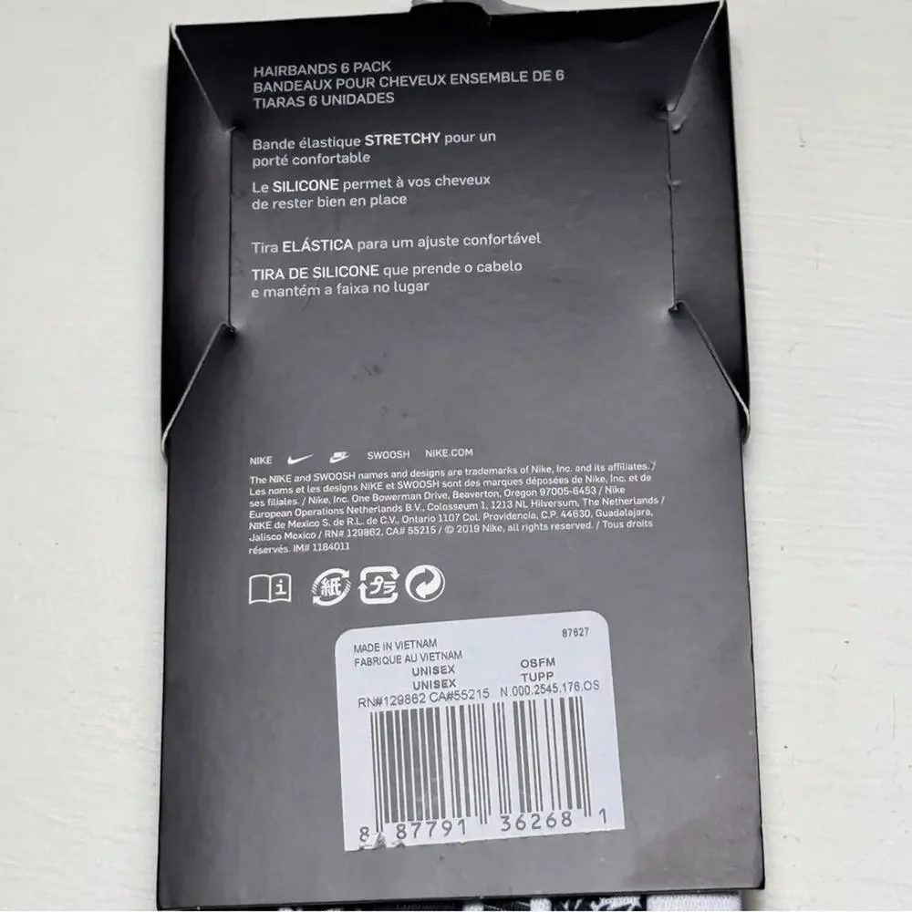 Nike  Six Pack Stretchy Athletic Sporty Black and White Headbands Set  NWT